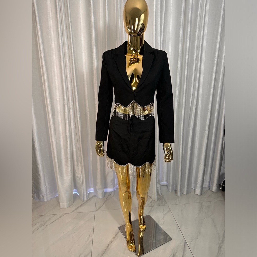 Crystal Fringe Blazer Jacket / Skirt set sz 0